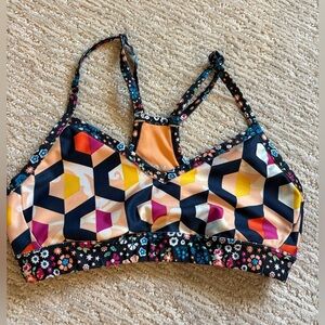 JoyLab Floral Geo Print Sports Bra in Navy, Yellow, Pink, Orange